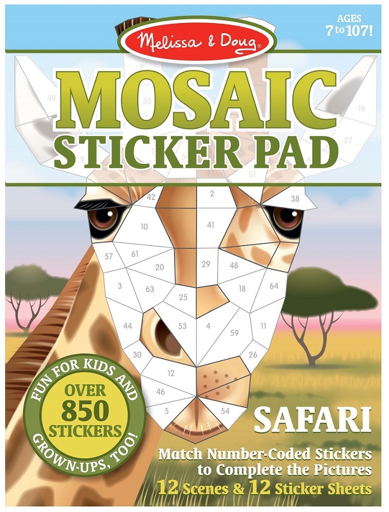 חוברת 12 דפי יצירה ו-850 מדבקות רב פעמיות דגם Mosaic Sticker Pad Safari