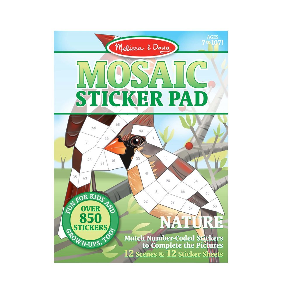 חוברת 12 דפי יצירה ו-850 מדבקות רב פעמיות דגם Mosaic Sticker Pad Nature