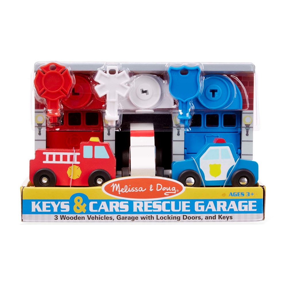 מוסך מכוניות ומפתחות דגם Keys & Cars Wooden Rescue Vehicle & Garage Toy