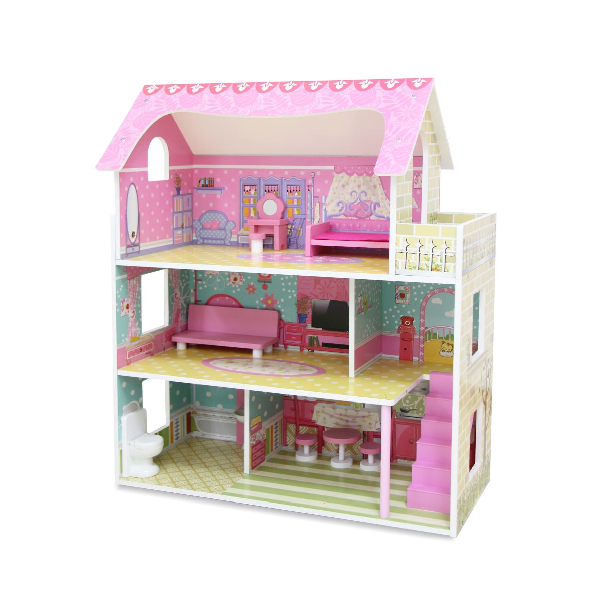 בית בובות מאובזר וילה 3 קומות דגם Dollhouse Mension TX1055E